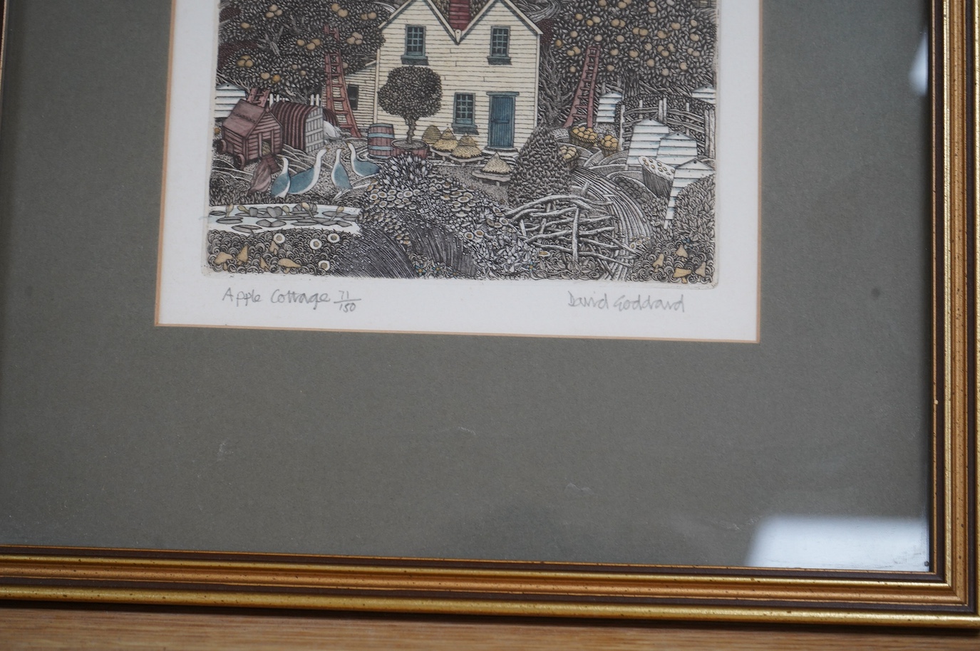 David Goddard (b.1943), pair of colour etchings with aquatint, comprising ‘Apple Cottage’ and ‘Kentish Weatherboard’, each limited edition 71/150 and 24/350, signed in pencil, 10.5 x 14cm. Condition - good